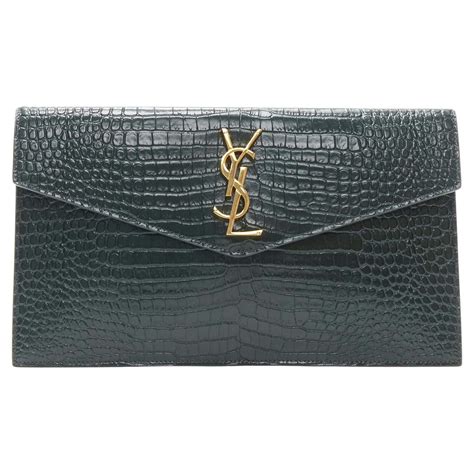 ysl envelope green|YSL crocodile envelope bag.